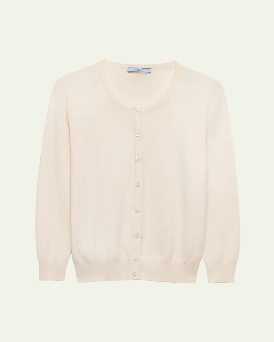 Silk-Cotton Double Crewneck Cardigan